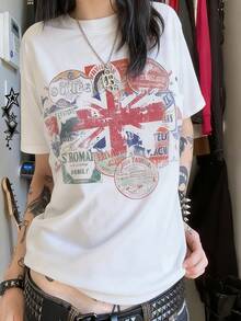 Y2K Harajuku Vintage Camiseta de Manga Corta Estilo Callejero con Patrón Camiseta de Manga Corta Moda Cuello Redondo Camiseta Nuevo Estilo Hombres Mujeres Top Casual Adecuado para Uso Diario - Blanco - Ver 4