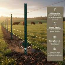 [Free Shipping] Heavy Duty T-Shaped Stake 4FT 10Pack For Garden Farm Pasture High Strength Steel Construction Powder Coated Finish T-Post Design Green Color Metal Picket Fence Support Pole Outdoor Boundary Marking Tool-XY986599 - Multicolor - View 4