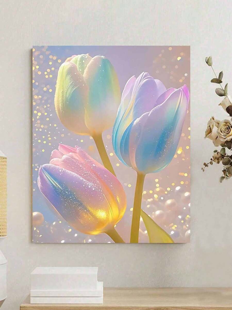 40x50cm/16x20in 彩虹鬱金香花 DIY數字油畫 手作手工藝 成人居家裝飾 節日禮物 - 套裝 - 查看 1