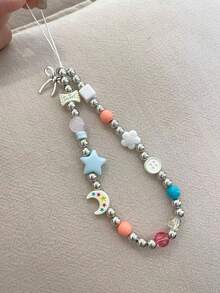 1 pièce Porte-clés de téléphone en forme de nœud de lune, chaîne de téléphone portable, perles faites à la main, cordon de téléphone portable, chaîne anti-détachement pour caméra CDD, chaîne anti-détachement de téléphone portable pour voyage, pendentif de sac, porte-clés, support de boîtier d'écouteurs Bluetooth Apple A IrPods Pro, cadeau de vacances et d'anniversaire pour femmes - Multicolore - Voir 3