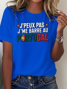 Pósters de viajes en francés y portugués, camisetas cómodas de algodón puro para mujer, pósters de viajes vintage, decoración de estilo europeo, blusas con temática de banderas de viajes europeos para mujer. - Azul - Ver 7