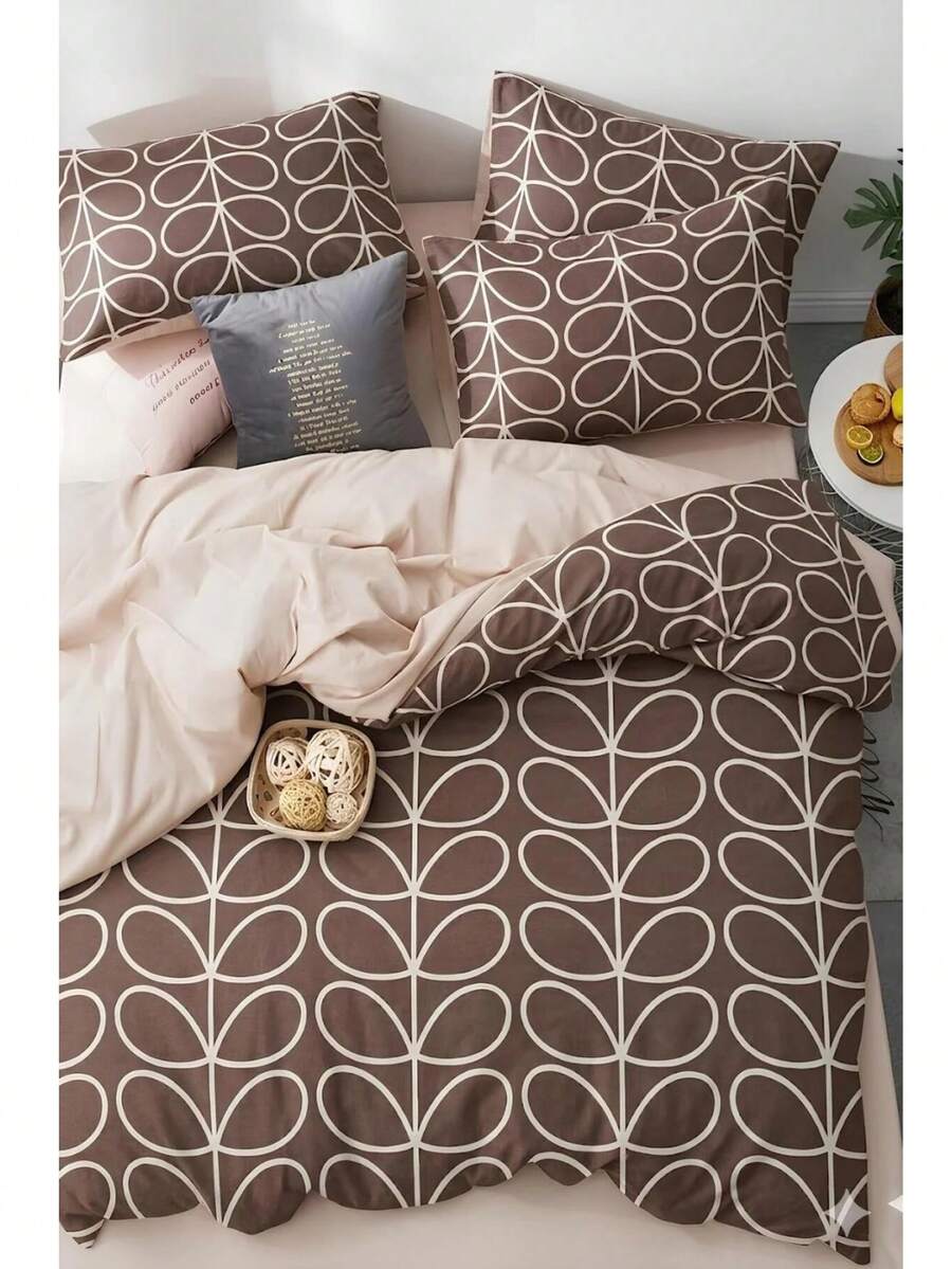 3/4 Piece Color Bedding Set, Solid Color Soft Skin-Friendly Duvet Cover Set, Minimalist Style Bedding Set, Comfortable & Breathable, Duvet Cover: 160x220 cm / 200x220 cm, Ideal for Bedroom, Guest Room and Dormi. Included), Includes 1 Bedsheet, Machine Washable Bedding Set - 鏽棕色 - 查看 1
