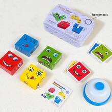 1set Building Blocks Wooden Puzzle Game Smiling Face Desktop Game Emoticon Board Games - 彩色 - 查看 8