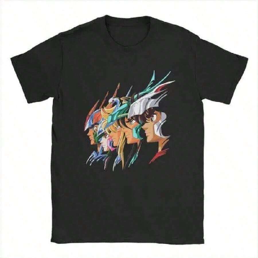 Camisetas de Anime Japonés Knights Of The Zodiac, 100% Algodón, Cuello Redondo, Camiseta de Saints Seiya, Ropa de Manga Corta, Cumpleaños1.jpg | Diseño exquisito | Suelto y cómodo | Fácil de combinar | - Negro - Ver 1