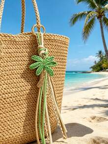 Porte-clés tressé libellule, pendentif tressé libellule d'été, breloque de sac style bohème en paille tressée avec étoile colorée et gland, pendentif libellule, pendentif cocotier - multicolore - Voir 5