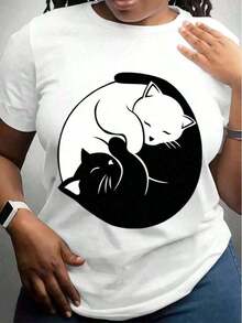 Camiseta CasualEssential para el Día de la Madre, Camiseta de Gato Negro, Camiseta de Gato Blanco, Camiseta de Gatito, Regalo para Amantes de los Gatos, Camisetas para Mamás de Gatos, Camiseta de Gato para Mujer, Camiseta de Gato para Niños, Ropa de Verano, Tops de Verano para Mujer, Cuello Redondo, Ajustada, Manga Corta, Algodón, Suave y Casual para Mujer - Blanco - Ver 7