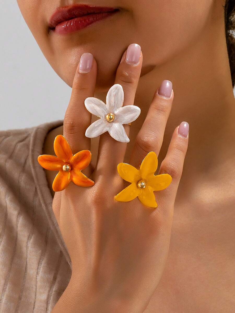 1pc New Bubble Flower Ring, Creative Floral Enamel Design Elegant Versatile Adjustable Exaggerated Women's Fashion Ring, Perfect For Summer Vacation, Party, Casual Wear, A Sweet Gift For Girlfriend, Wife, Best Friend - Bubble Flower Ring - View 1