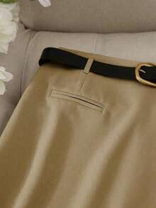 Pantalones con falda asimétrica de moda casual para ir al trabajo, pantalones cortos multifuncionales para mujer, pantalones con falda a juego sin cinturón - Marrón - Ver 3