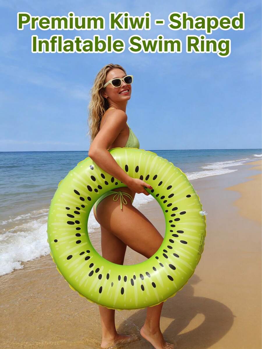 1pc Creative Kiwi Fruit Shaped Inflatable Swimming Ring, Summer Swimming Pool And Beach Floating Toy, Perfect Gift For Pool Party, Pool Float, Pool Lounger - Multicolor - View 1