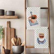 2 pièces Serviettes de cuisine super douces de 40*60cm avec motif vintage à pois et motif imprimé de café au lait. Idéal pour la cuisine et la salle de bain, parfait pour les maîtresses de maison et les réunions familiales. Produit ménager essentiel avec un excellent rapport qualité-prix. - Nude - Voir 9