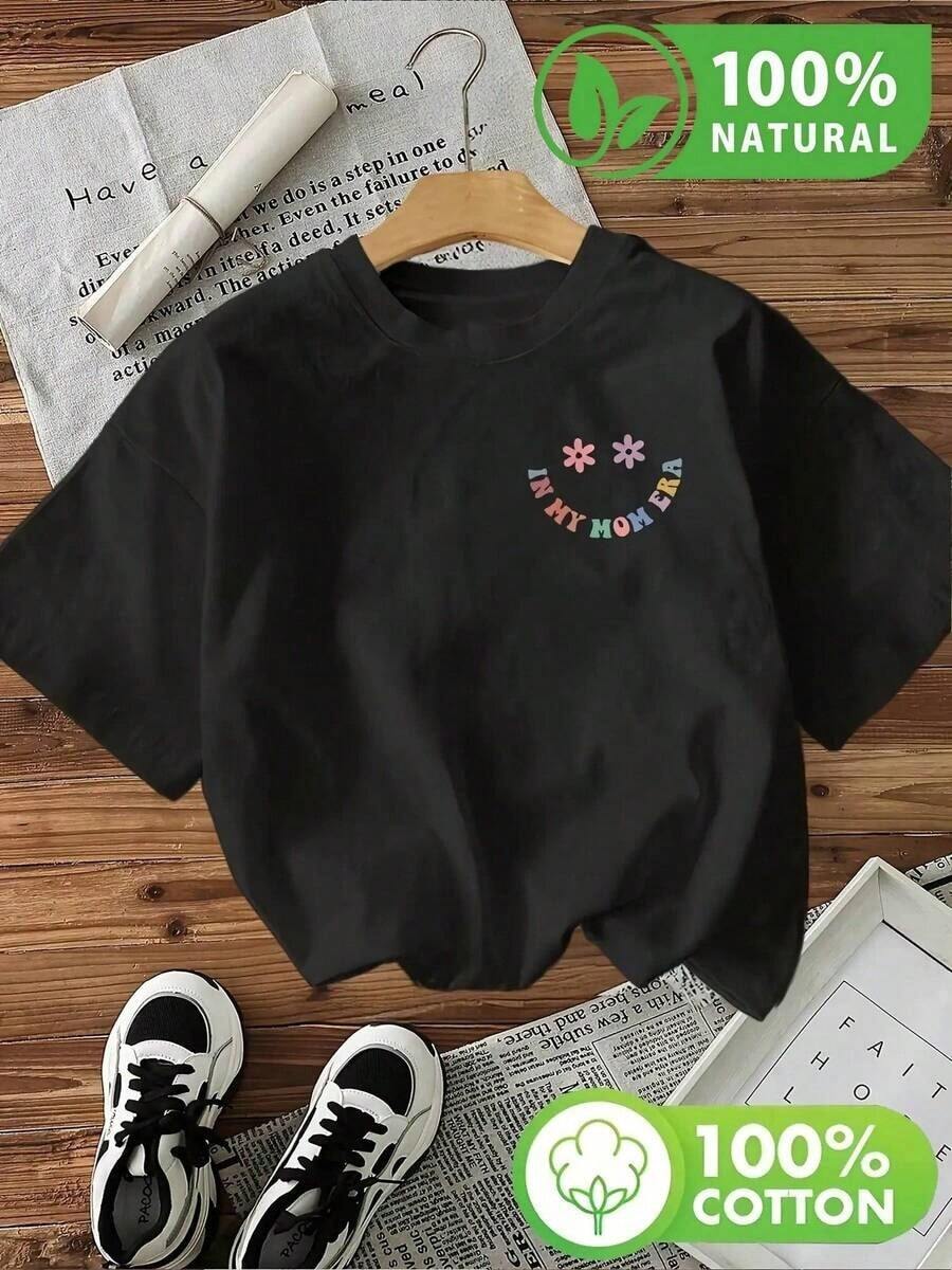 Camiseta negra de algodón puro con diseño divertido de flores y letras coloridas para mujer estilo urbano México - Negro - Ver 1