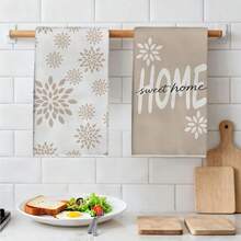 2件組情人節簡約 SWEET HOME 幾何花卉印花超細纖維廚房抹布，40*60cm 長方形餐巾布、桌布、手巾，情人節廚房裝飾，鄰居喬遷禮物，廚房餐巾與抹布，情人節家居裝飾 - 杏色 - 查看 6