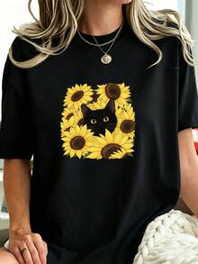 Una camiseta de manga corta para mujer, moderna, a la moda, retro y casual, de corte holgado, adecuada para actividades al aire libre en primavera y verano.Camiseta casual de manga corta para mujer, con estampado retro y cuello redondo, corte holgado, estilo básico ligero y suave, camisa de estilo urbano moderno y a la moda, ideal para el uso diario de las mujeres en verano.blusas para mujer,blusas casuales para dama,tops,, mujer premium,y2k,playeras de mujer curvy,ofertas y liquidaciones ropa mujer,playeras deportivas para mujer,,playeras de hombre, mujer,blusas>elegante J16I - Negro - Ver 8
