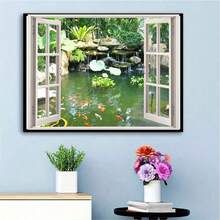 5D Diamond Painting Kit With Koi Fish Outdoor Window Pattern, Full Round Diamond Painting, Home Decor Handcraft Gift - View 11
