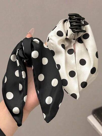 2pcs/1pc Girl's Black & White Elegant Bow Polka Dot Hair Clips, Fashionable Versatile Minimalist Hair Accessories Suitable For Daily, Casual, Party, Commute, Vacation, Hairstyling, Makeup, Outfit Matching