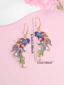 Exquisite Vintage Style Blue Koi Fish Earrings, Unique Design Elegant Children's Earrings - A - View 3