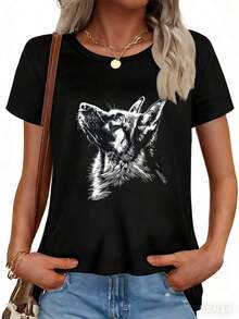 Camiseta con Gráfico de Pastor Alemán 2026 para Amantes de Perros Pastor Alemanes - Blusas para Mujer Casual - Negro - Ver 3