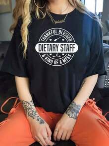 1 camiseta de mujer para la Semana del Alimento, el Día del Trabajador y la Semana del Aprecio por el Catering. 1 camiseta divertida de manga corta con estampado gráfico de gran tamaño, novedosa, 100% algodón, informal, con cuello redondo, versátil, 180g, 100% algodón, los diseños están impresos. Unisexo. - Negro - Ver 1