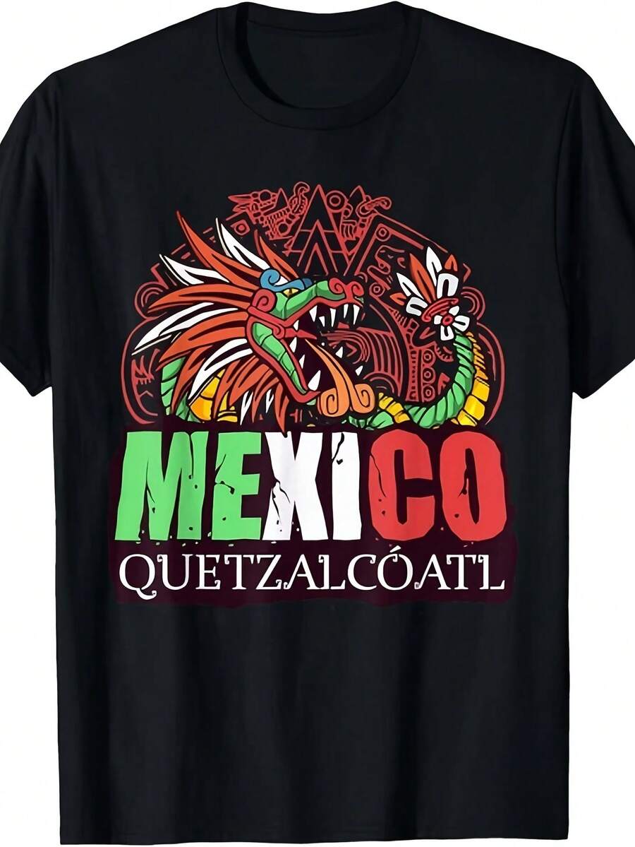 NUEVA EDITION LIMITADA Camiseta Quetzalcoatl Azteca Serpiente Maya Inca Tolteca México Talla S 2026 talla grande, cuello redondo, corte regular, lavable a máquina, regalo perfecto para cumpleaños y fiestas, ropa festiva, diseño divertido, cómoda - Negro - Ver 1