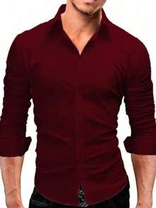 Men's Slim Fit Luxury Shirt Ready For Delivery - 紅木色 - 查看 1