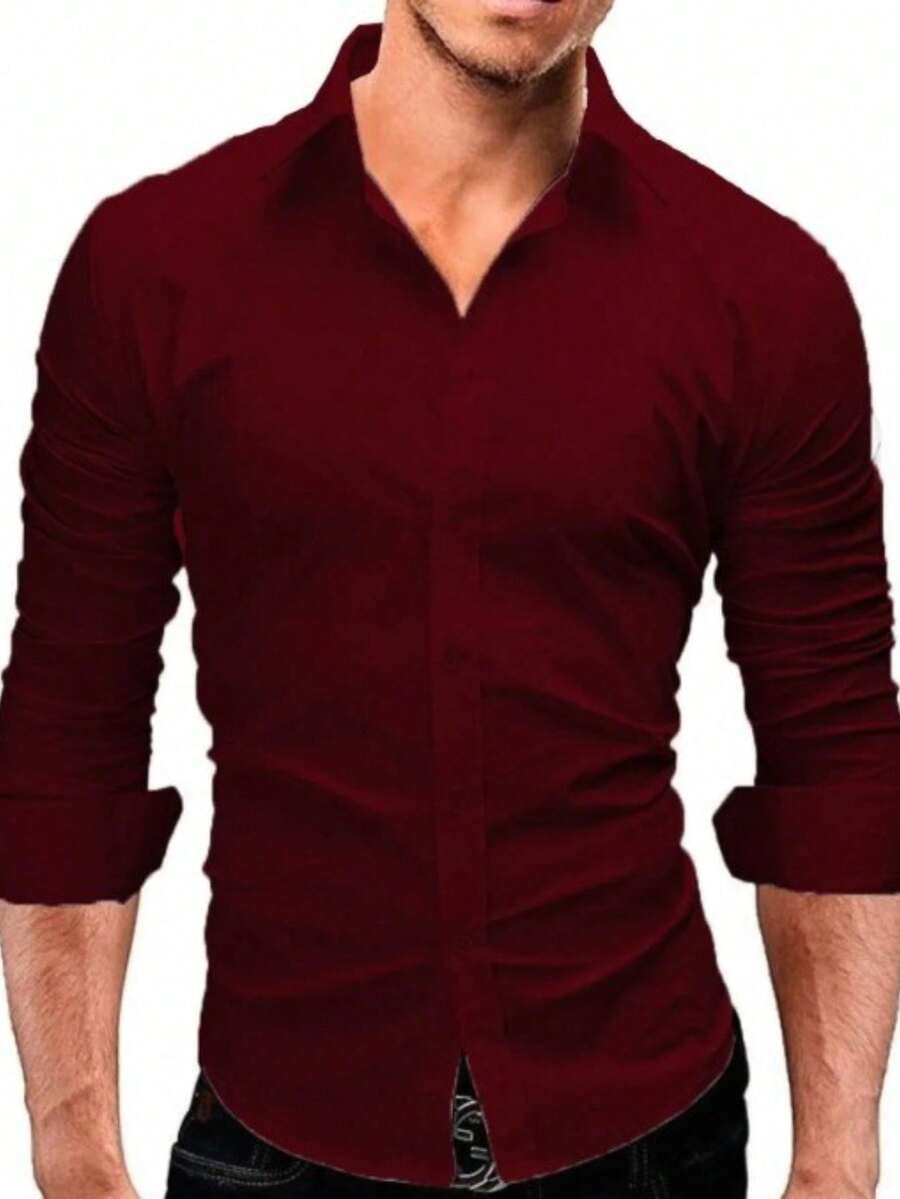 Men's Slim Fit Luxury Shirt Ready For Delivery - 紅木色 - 查看 1