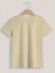 Limited Edition Size - Size - [Trebalena Print T-Shirt] Comfortable Women's T-Shirt, Loose Fit, With Glory Be To God Print And Elegant Gold Print, Suitable For Casual Moments Of Faith - Curve Series, % Lightweight Cotton, Short Sleeve, Round Neck, Casual And Modern Top For Everyday Wear. - 杏色 - 查看 3