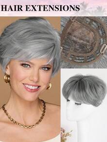 Penutup Rambut Jepit Wanita - Potongan Pixie Pendek, Wig Sintetis untuk Area Rambut Tipis dengan Highlight, Gaya Keriting Bergelombang - MultiWarna - View 13