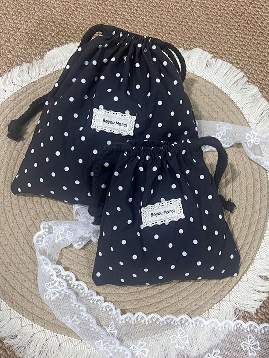 1件/組波點印花抽繩化妝包,黑色保養品收納袋,盥洗用品袋,衛生棉收納袋,旅行內衣收納袋,行李整理收納袋組 - 彩色 - 查看 1