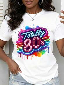 Women's Retro Neon 80s Style T-Shirt, Fashion Casual Top, Vintage Inspired Graphic Tee - Vintage Urban Style, Unisex, Cotton, Short Sleeve, Crew Neck, 100% Cotton - 白色 - 查看 7