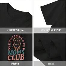 Women's Summer T-Shirts With A 'Mom Club' Graphic Print, Crew Neck, Short Sleeves, Simple Casual Style For Everyday Wear, In Black, Plus Sizes. Graphic Print T-Shirts For Mom's Birthday, Fun Prints For Mom, Women's Summer Clothes, Summer T-Shirts With Face And Letter Prints. - 黑色 - 查看 10
