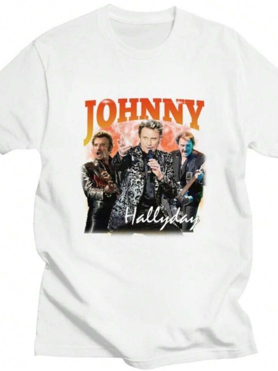 Women's Blouses Custom Johnny Hallyday T Shirt Men Women Short Sleeves 100 Cotton T-Shirt Casual French Singer Rock Music Tee Tops Fashion Tshirt - 白色 - 查看 1