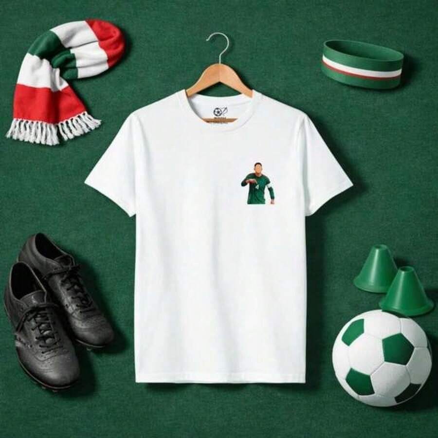Camiseta de Edson Álvarez México, Camiseta de la Selección Mexicana de Fútbol, Camiseta con Ilustración de Edson Álvarez, Copa Mundial 2026 - Negro - Ver 1