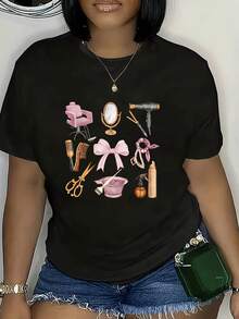 Women's T-shirt Camiseta de mujer cómoda y casual de manga corta y cuello redondo, adecuada para todas las estaciones. - Negro - Ver 1