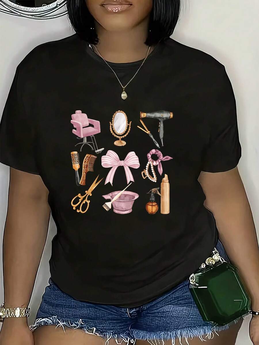 Women's T-shirt Camiseta de mujer cómoda y casual de manga corta y cuello redondo, adecuada para todas las estaciones. - Negro - Ver 1