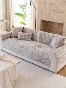 1pc Chenille Jacquard Sofa Cover, Minimalist Solid Color 3D Design, Pet-Friendly Anti-Dirty & Scratch, Suitable For All Seasons Decor, Machine Washable, Fits 1/2/3/4 Seater Sofa - Khaki - View 4