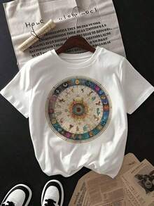 short-sleeveRound Neck Camiseta del Zodiaco para Mujeres - Diseño de los 12 Meses del Zodiaco y Carta de Nacimiento, Camiseta Casual de Verano de Manga Corta Suave y Transpirable, Blanca con Estampados Coloridos del Zodiaco, Regalo de Cumpleaños para Mujeres (Aries, Taurus, Gemini, Cáncer, Leo, Virgo, Libra, Escorpio, Sagitario, Capricornio, Acuario, Piscis) 100% Cotton Blusas Para Mujer Casual100% Cotton - Blanco - Ver 1