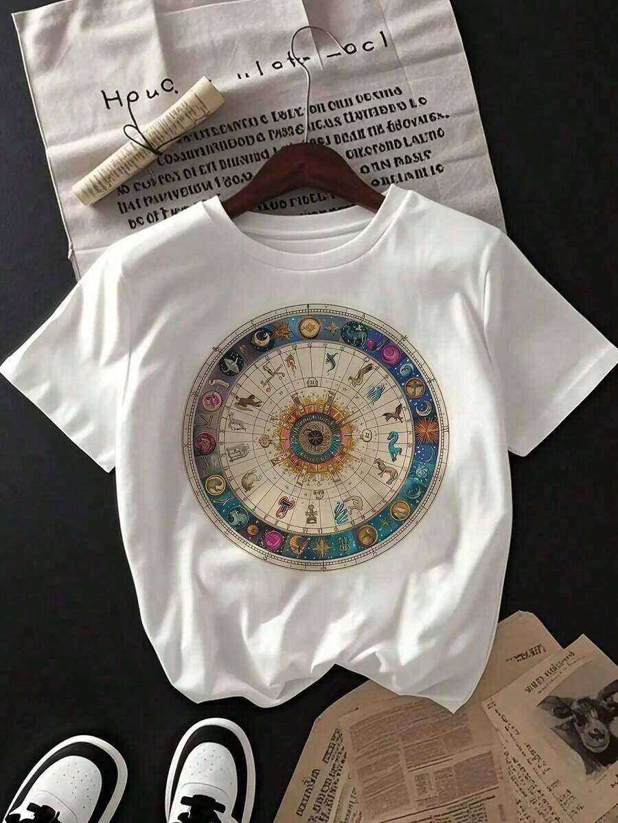 short-sleeveRound Neck Camiseta del Zodiaco para Mujeres - Diseño de los 12 Meses del Zodiaco y Carta de Nacimiento, Camiseta Casual de Verano de Manga Corta Suave y Transpirable, Blanca con Estampados Coloridos del Zodiaco, Regalo de Cumpleaños para Mujeres (Aries, Taurus, Gemini, Cáncer, Leo, Virgo, Libra, Escorpio, Sagitario, Capricornio, Acuario, Piscis) 100% Cotton Blusas Para Mujer Casual100% Cotton - Blanco - Ver 1