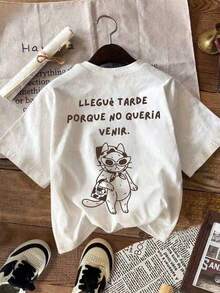 1 Piece Of Women's Short Sleeve Round Neck T-Shirt, Leopard Print With English Graphic Design, Suitable For Spring And Summer, Premium Choice For Vacation And Travel, Comfortable And Breathable Fabric, Exquisite And Fashionable Design, 180g 100% Cotton. - 白色 4 - 查看 3