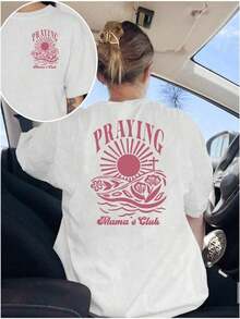 Camiseta de Mujer Moderna "Christian Mama", Diseño Boho "Praying Mama's Club", Transpirable y Cómoda, Manga Corta, Cuello Redondo de Algodón Suave, Ideal para Salidas Casuales y Looks de Moda para Mamás - Blanco - Ver 1
