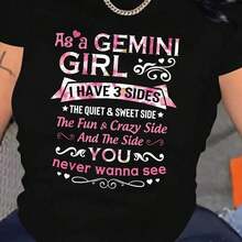 [Camiseta del Zodíaco Géminis] Camiseta Gráfica del Zodíaco Géminis para Mujer - Top Casual Suave y Elástico con Diseño de Espiral Rosa y Estrellas, Camiseta de Cuello Redondo Lavable a Máquina para Todas las Temporadas, Camisetas para Damas, Ropa para Todas las Temporadas, Silueta Hstyle, Tela Duradera, Ropa de Estar en Casa, Material Transpirable, Adultos, Camiseta de Manga Corta para Mujer con Cuello Redondo, Camiseta Casual para Uso Diario y Viajes blusa casual mujer playeras de mujer algodón - Negro - Ver 7