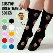 1 Pair Custom Face Socks, Personalized Funny Socks, Anniversary Gift, Valentine Gift, Birthday Gift, Wedding Gift, Boyfriend, Girlfriend, Family, Friends, Father's Day Gift - Multicolor - View 7