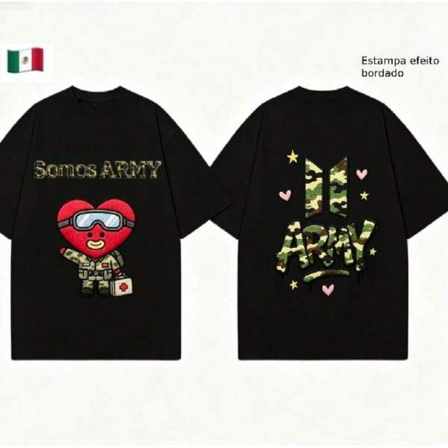 Playera "Somos ARMY" con Tata Militar, Efecto Bordado - Negro - Ver 1