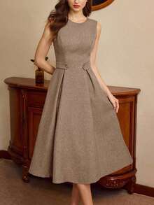 Vestido elegante vintage para mujer con bolsillos y botones, vestido casual para ir y venir, vacaciones, ropa de invierno para mujer, atuendo de invierno para mujer, looks navideños, atuendo navideño para mujer, ropa navideña, ropa de Año Nuevo, atuendo de Año Nuevo, vestido de invierno para mujer, vestido de Año Nuevo, vestidos elegantes para mujer, vestidos formales para mujer - Marrón - Ver 3