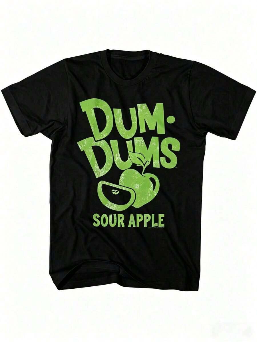 Camisetas Premium Casuales Unisex Bonitas Camiseta DUM-DUMS Sour Apple Retro 60's Pops con Estampado Gráfico Camiseta de Algodón Casual para Uso Diario - Negro - Ver 1