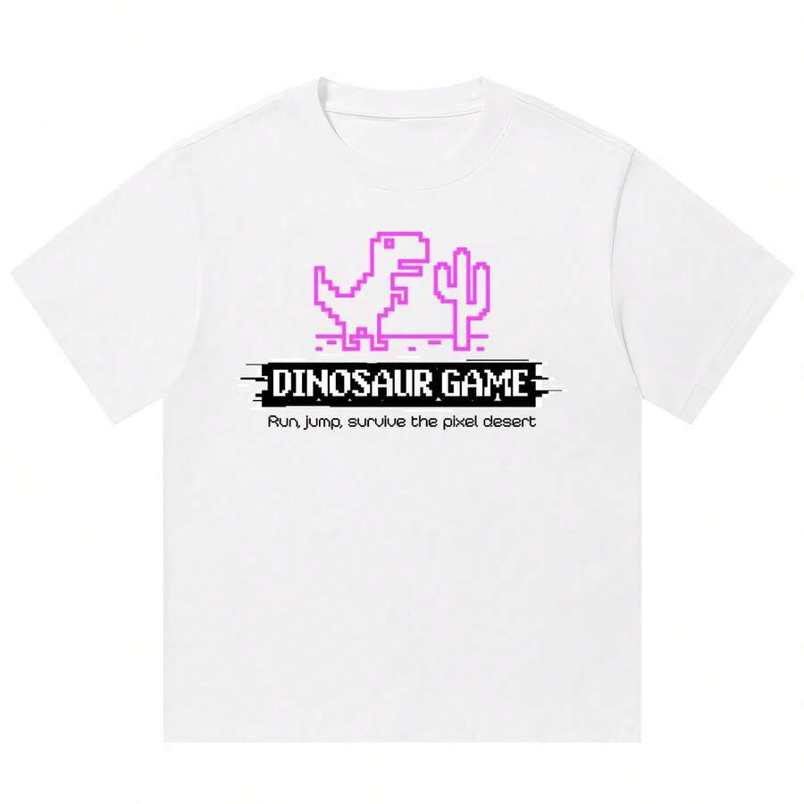 Boy Camiseta De Manga CaíDa Estilo Americano, Camiseta De Marca De Moda Con Estampado De PíXeles, Top Casual De Verano Para Hombre De 280G De Peso Pesado. - Blanco - Ver 1
