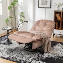 Ivory Recliner, Reclining Lazy Chair, Mobile Phone Holder, Large And Comfortable Reading Chair, Swivel Gliding Rocking Chair, Gold-Stamped Velvet    RR - Natural & Light Brown + Velvet + Cotton - View 7