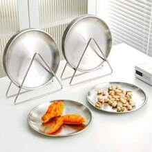 6pcs Stainless Steel Plate Set With Rack, Creative Fruit, Snack And Dessert Plate With Storage Rack, Graduation Gift - Silver - View 7