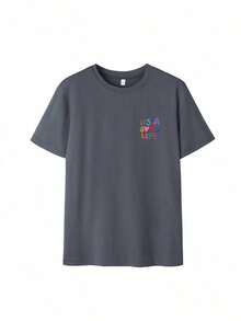 Women's Short-Sleeved T-Shirt With A Round Neck And Colorful Slogan Print, A New Summer Style Suitable For Everyday Wear. Vacation Graphic T-Shirt For Women, White Top For Women - 深灰色 - 查看 3