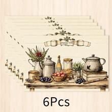 1 pieza Mantel individual de lino con estampado de café, tapete para desayuno, posavasos de café, base para tazón, accesorio de cocina, fácil de limpiar, apto para hogar, restaurante, decoración de comedor, regalo festivo, regalo para amigos, juego de múltiples piezas - Multicolor - Ver 12