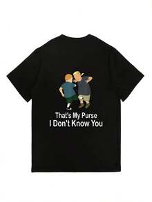 Women's 180g Short Sleeve T-Shirt - Crew Neck Loose Fit T-Shirt With "That's My Bag, I Don't Know You" Print, Suitable For Office, Building Gifts, Daily Casual Wear, Machine Washable, Not A Shirt - Unisex Cotton Short Sleeve Crew Neck T-Shirt In Urban Vintage Style. - 黑色 - 查看 2